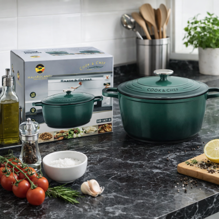 طنجرة COOK & CHEF ألمنيوم مصبوب – 28 سم | HR147-5 – سعة 7.4 لتر توزيع حراري مثالي